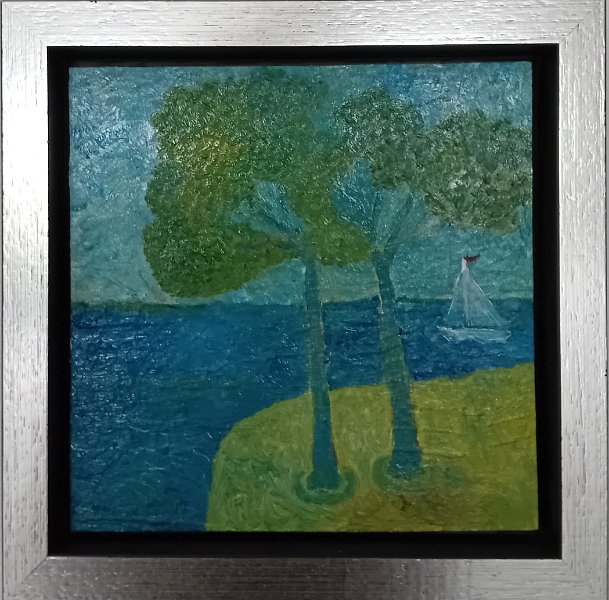 Landschap met Zeilboot.jpg - Landschap met zeilboot 25x25cm